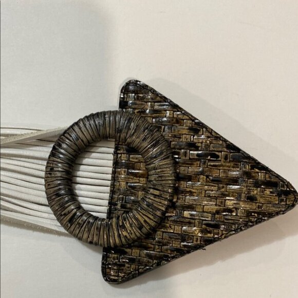 80's White and Brown Belt leather with Bold Buckle by Orciani - Picture 6 of 16